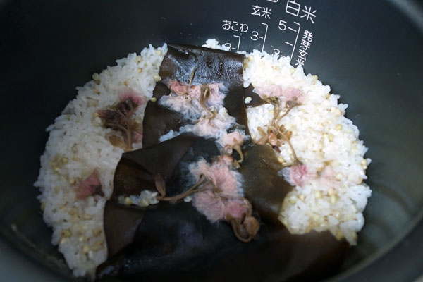 Shiozakura Dashi Taki Soba Gohan Kumiage Yuba Donburi 桜の塩漬け出汁炊きそばご飯汲み上げ湯葉丼